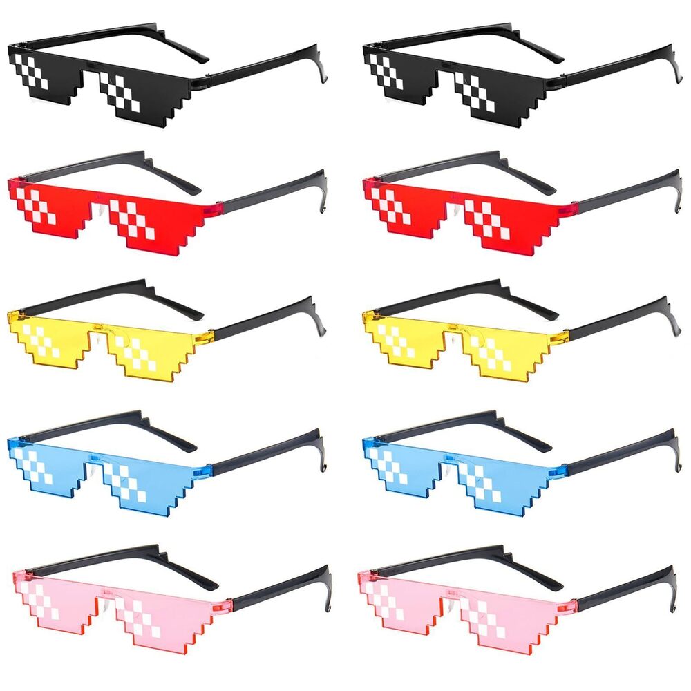 7652 10 Pack Thug Life Party Sunglasses 8 Bit Pixelated Multicolor Mosaic